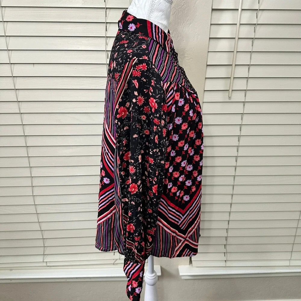 Free‎ People Button Down Shirt Womens Small Black Mixed Print Floral Stripe